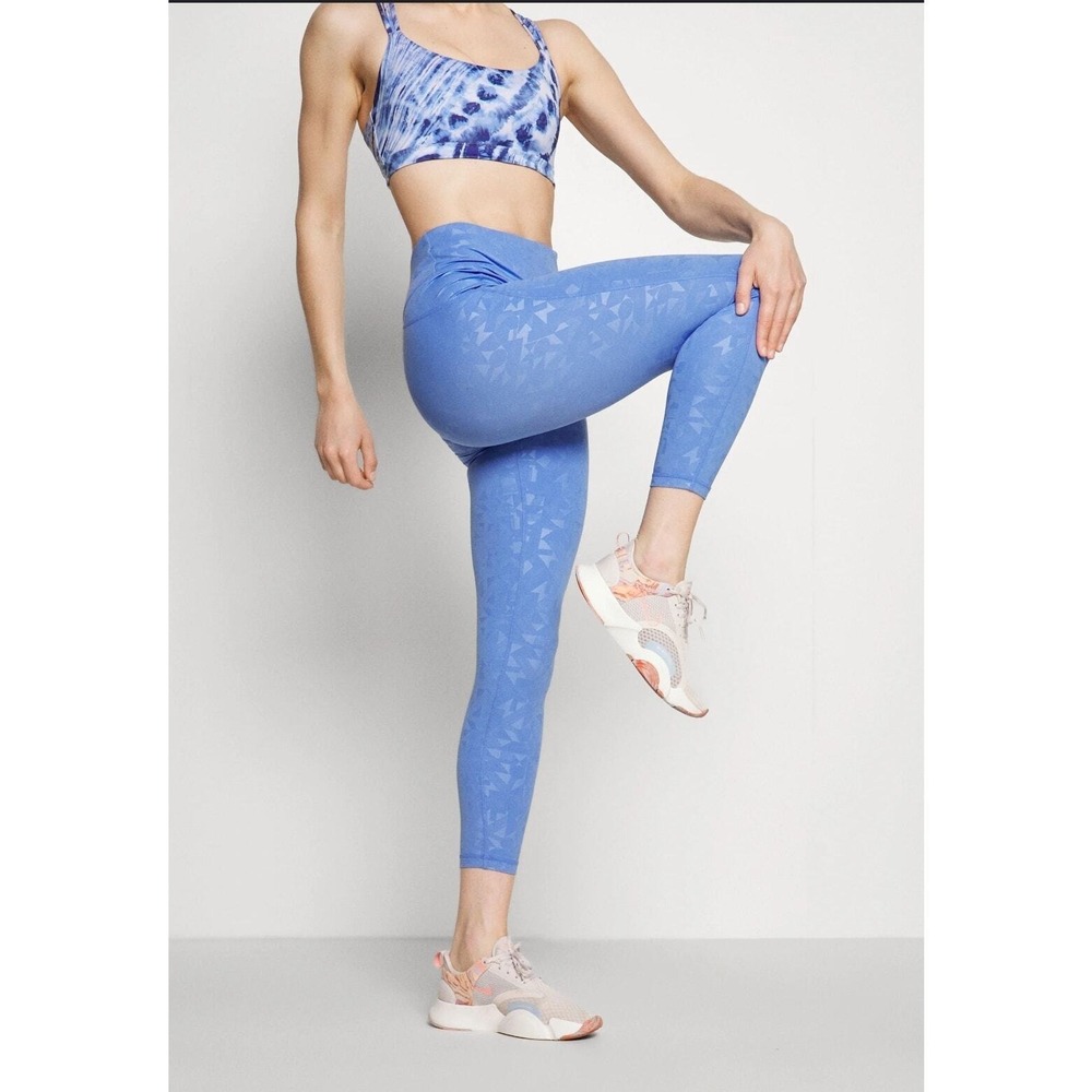 Sweaty Betty All Day XS 7/8 Length Leggings Blue Embossed Yoga Pickleball Gym